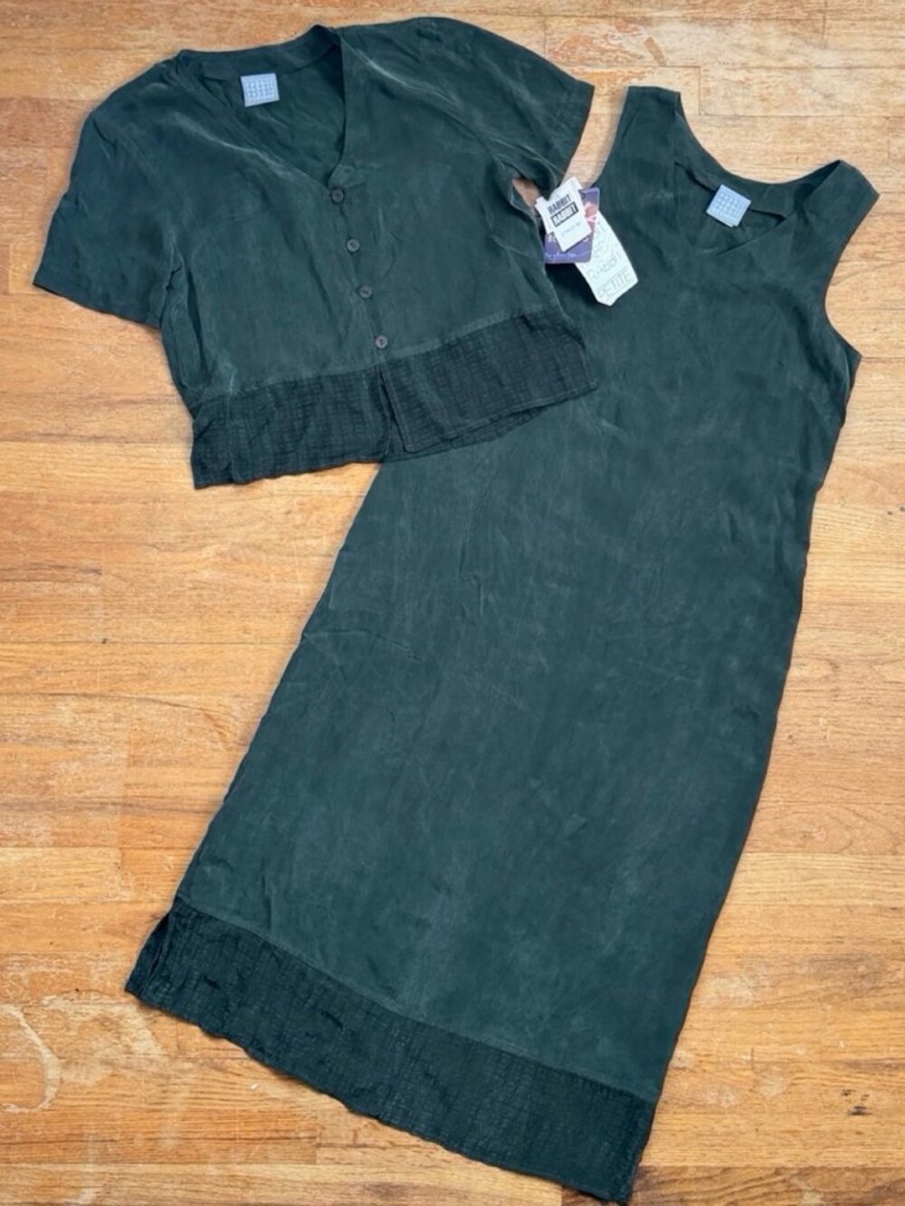 Vintage Green Dress & Top Set Size Small 90s Bember Rayon Co Ord Oufit Set Maxi